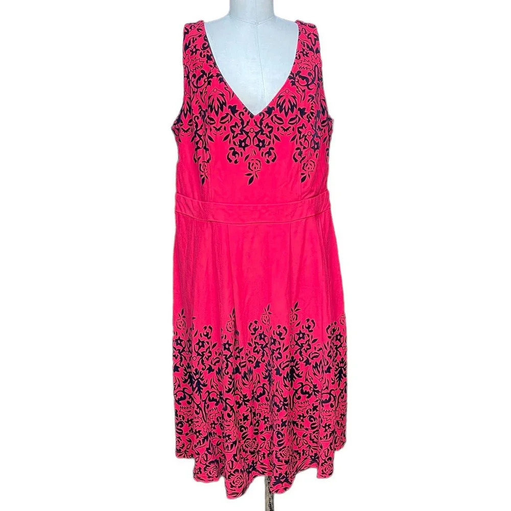 City Chic Red & Black Filigree Print Sleeveless Fit &‎ Flare Dress Plus Size 18